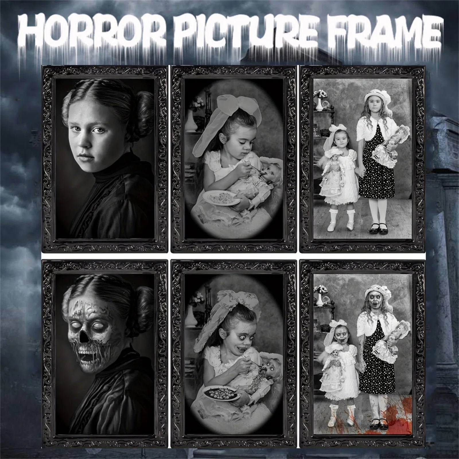 Halloween Scary Wall Decor 3D Changing Face Moving Picture Frames Portrait Gothic Horror Poster Mansion Decoration Party Supply