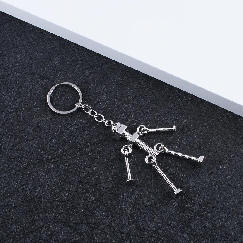 Funny Robot Keychain Metal Screw Body Keyring for Men Couple Bag Pendant Car Key Holder Accessories Creative DIY Gifts