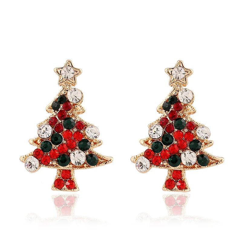 Christmas earrings, European and American Christmas necklace, ring earrings, crystal Christmas tree.