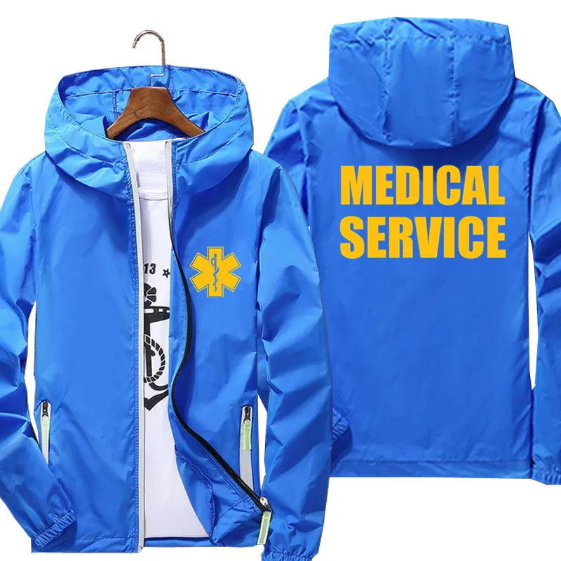 Men Women Bomber Hooded Jacket EMT Paramedic Emergency Medical Services Casual Thin Windbreaker Sunscreen Skin Jacket Outwear