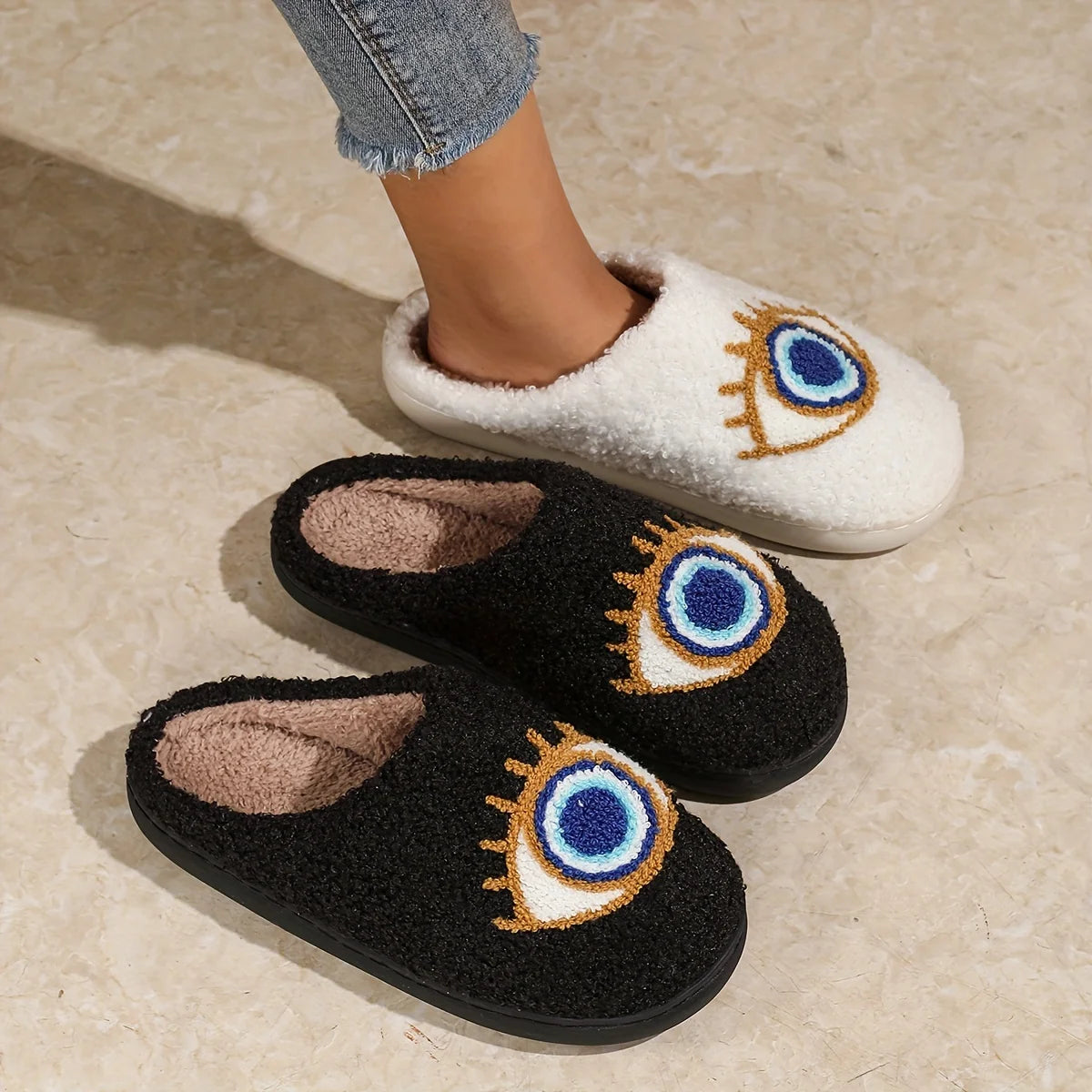 Winter Cartoon Embroidered Warm Non-Slip Indoor Slippers