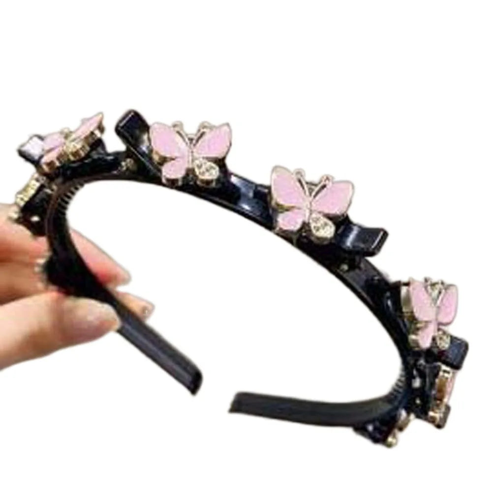 Hair Accessories Elegant Hair Bands with Clips Shiny Sweet Women Butterfly Hair Hoop Hair Weaving Tool Headwear Hairband Gifts
