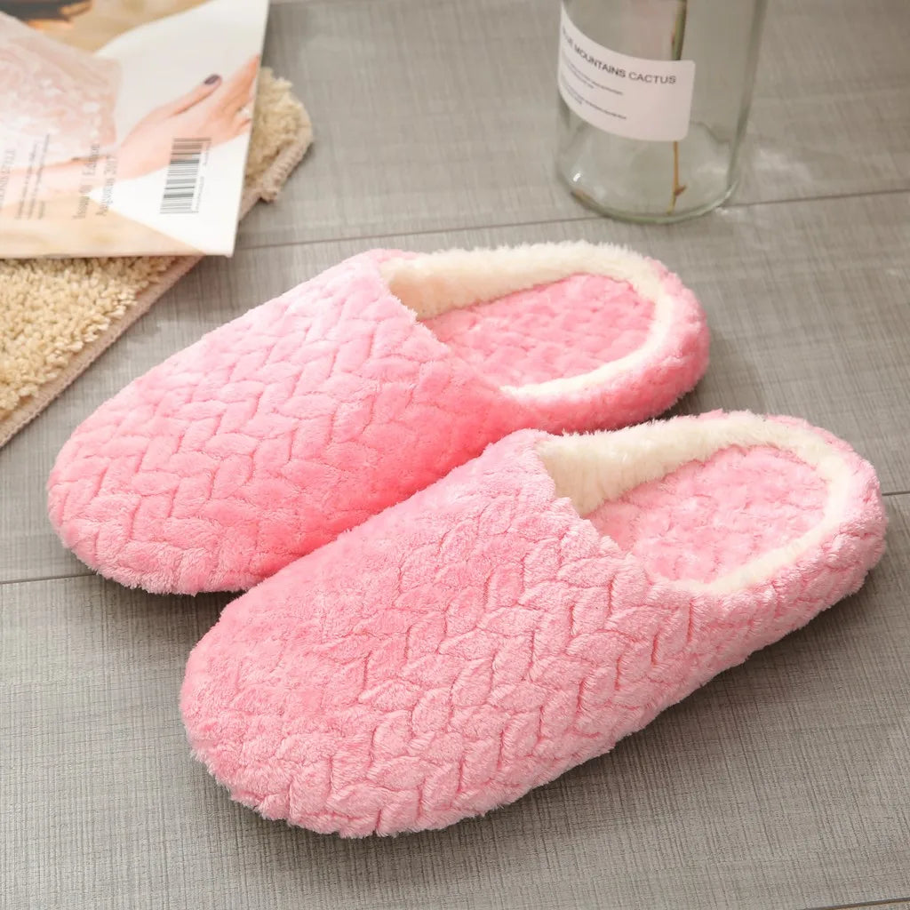 Warm Slippers Woven Solid Color Slippers Plush Home Cotton Slippers Winter Indoor Leisure Home Cold Comfortable Simple