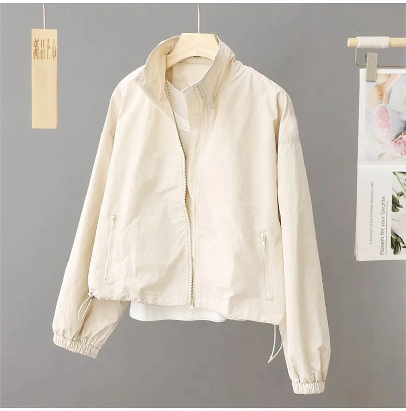 Women Short Jacket Spring Autumn New Casual Femme Windbreaker Stand Collar Tooling Jacket Basic Zipper Coat Tops Gabardina Mujer