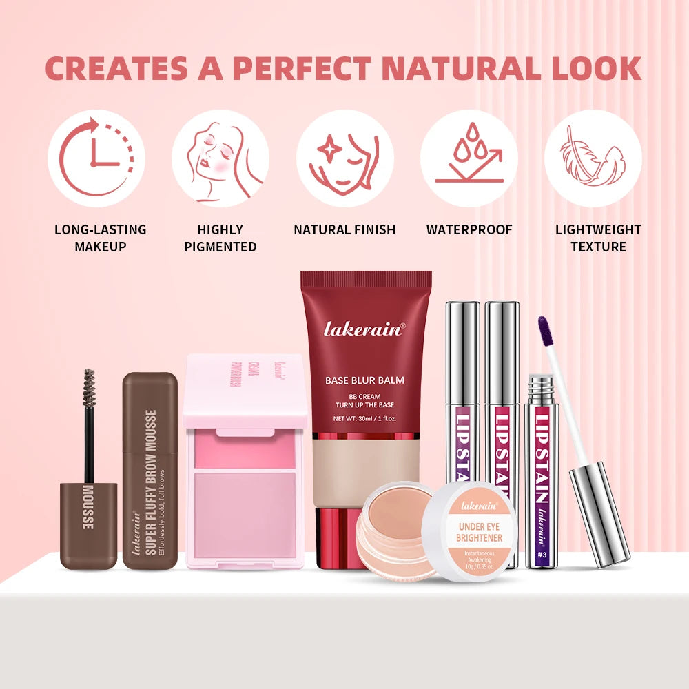 Makeup Set Matte Foundation Base Peel Off Lip Stain Brighten Eyes High Pigment Natural Cream Powder Blush Face Makeup Sets Gift