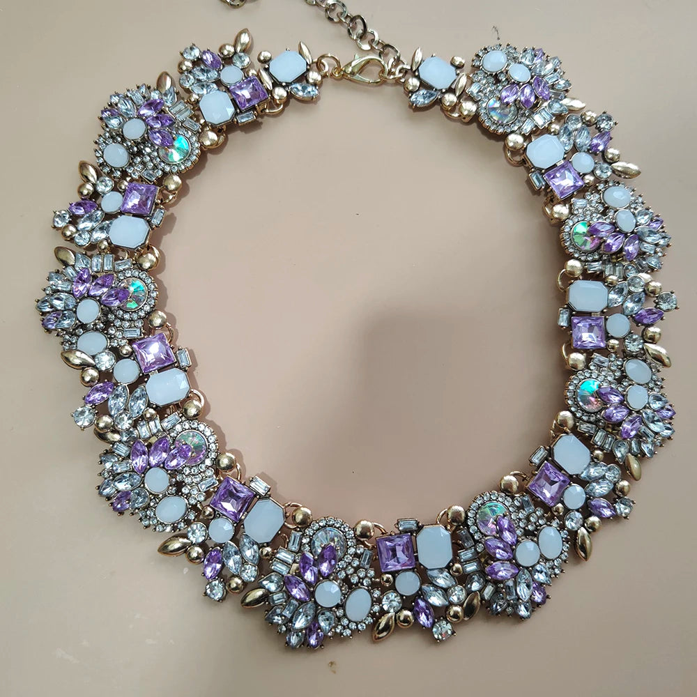 Elegant Jewellery Gifts for Her Women's Vintage Statement Earrings and Large Crystal Rhinestone Choker Necklace Jewelry Set