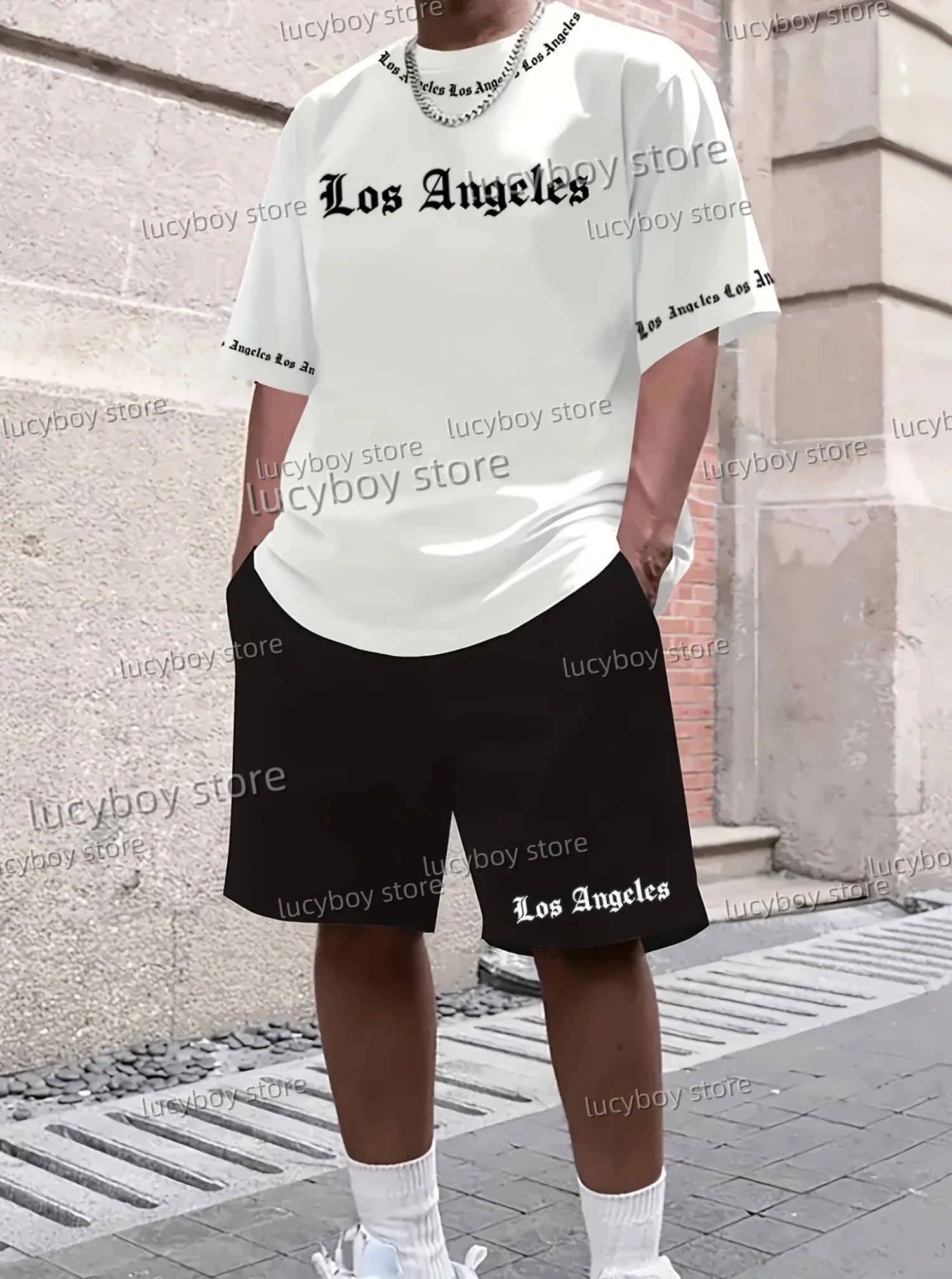 men casual Tracksuit Outfit Summer Tracksuit  2 Piece Set Clothes LOS ANGELES MEN Tracksuit Sport T-shirt+shorts Suit