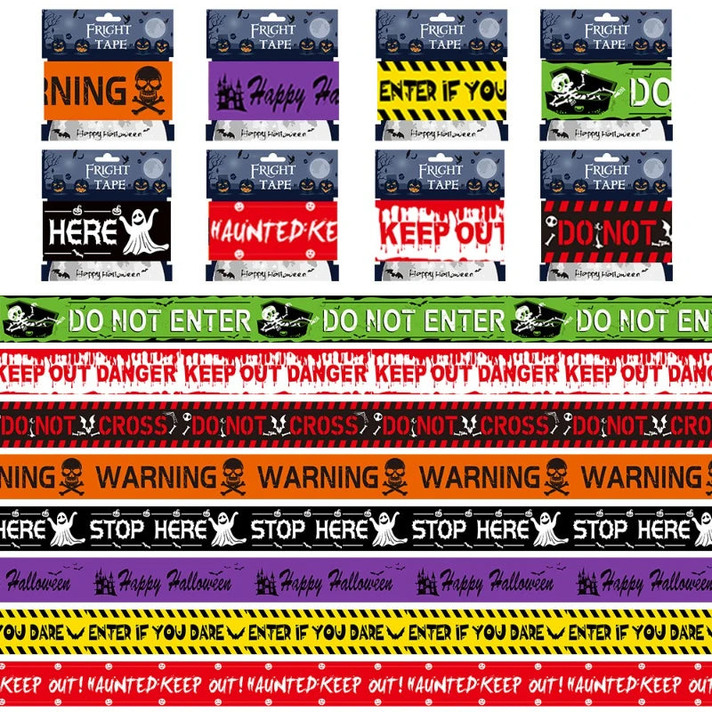 Halloween Party Decoration Supplies - Warning Tape Signs + Window Prop, Danger Warning Line Horror Props