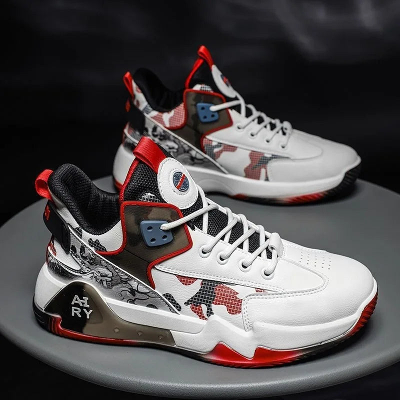Couple Basketball Shoes Men High Top Sports Wear Resistant Air Cushioning Shoes Athletic Boots Comfortable Breathable Sneakers