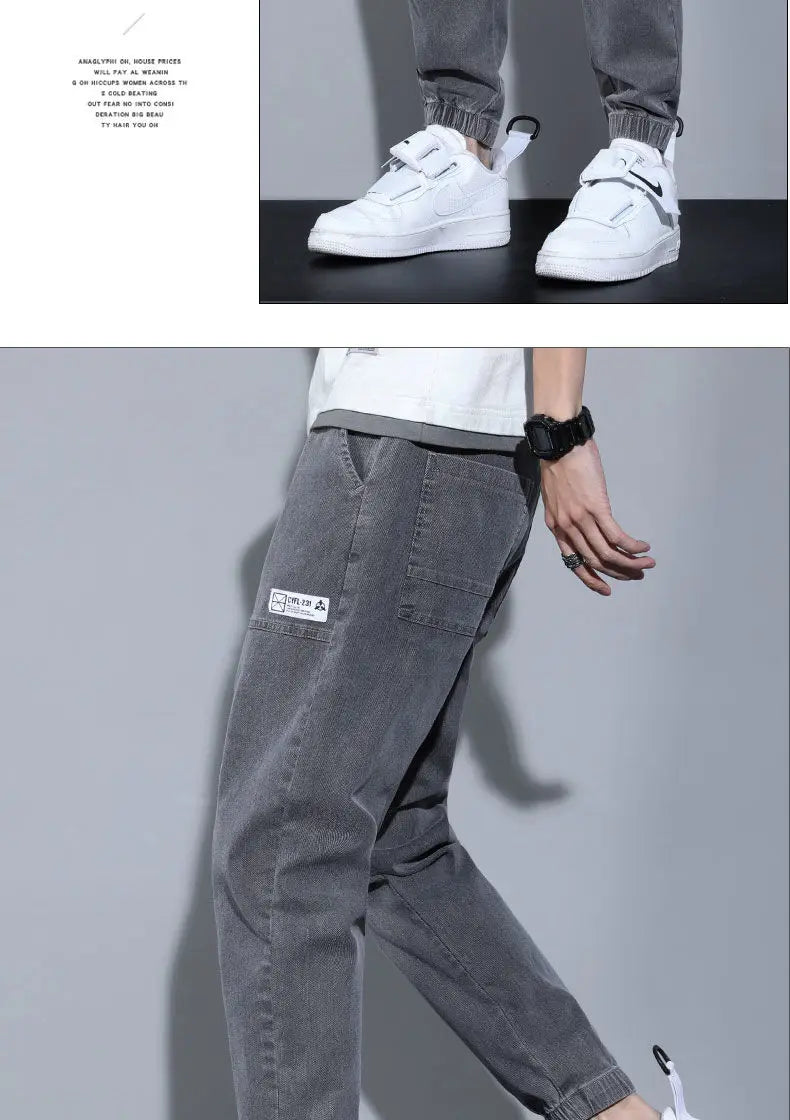 Men's Jeans Korean Fashion Loose Spring Autumn 2022 New Style Tied Leg Track Men's Casual Workwear Harem Streetwear Pants Men