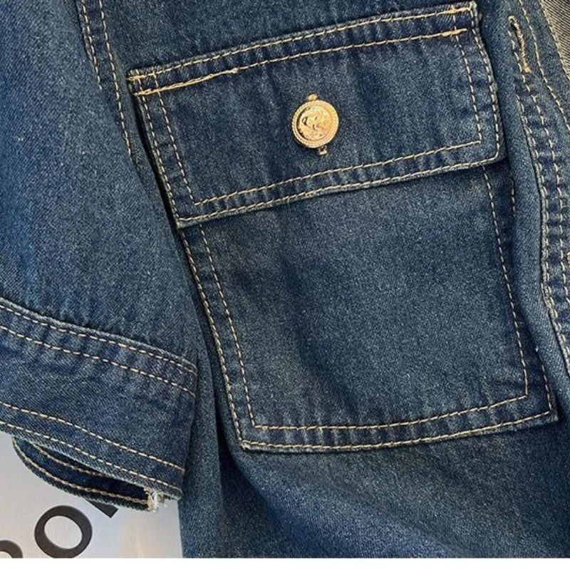 Streetwear Women's Denim Jackets Short Sleeve Summer Jean Jacket Outwear Ropa Mujer Fashion Retro Vintage Coat Cropped Tops