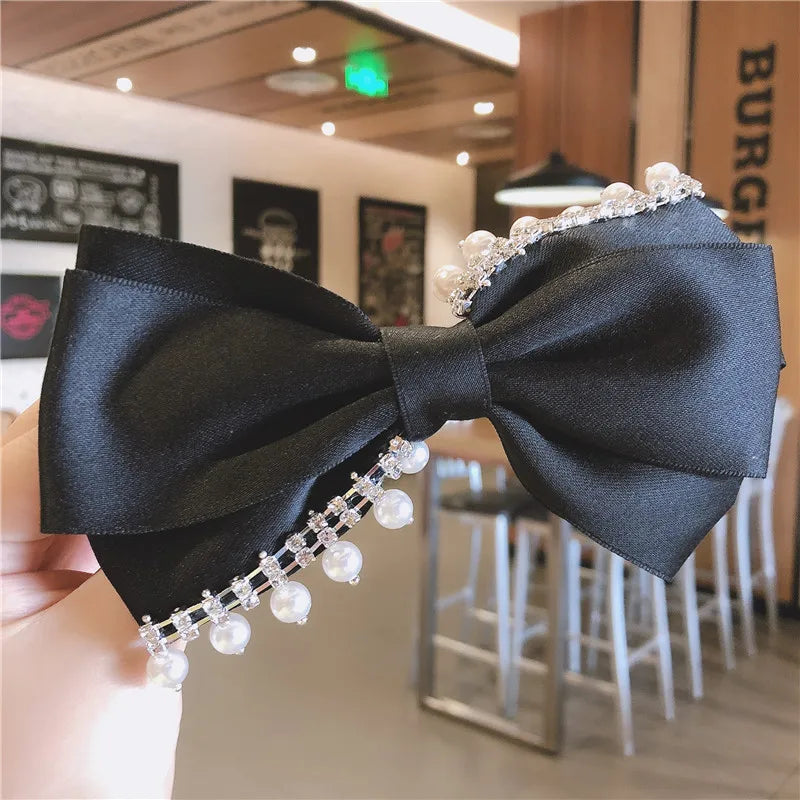 Korean Hair Accessories Fashion Women  Clip with Chain Tassel Pearl and Bow  Spring Barrette  Rhinestone  Pin