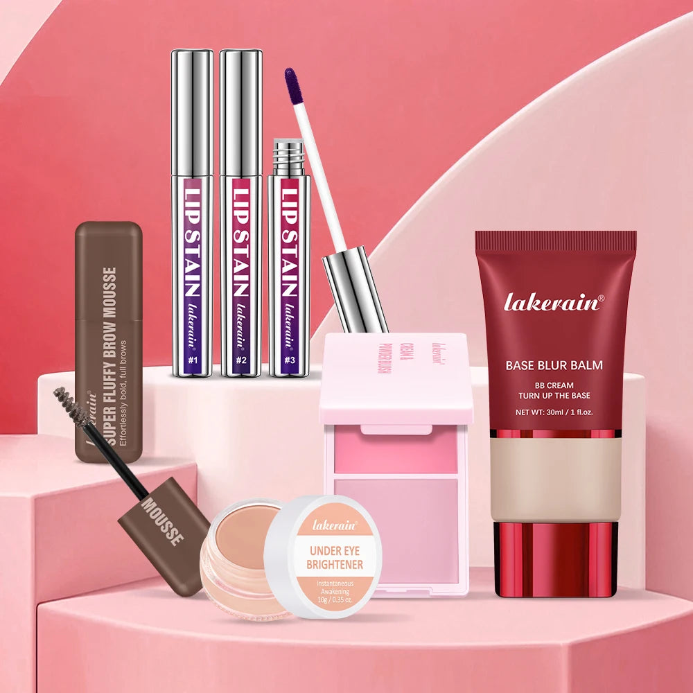 Makeup Set Matte Foundation Base Peel Off Lip Stain Brighten Eyes High Pigment Natural Cream Powder Blush Face Makeup Sets Gift