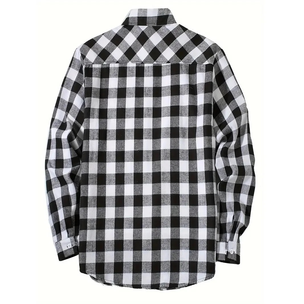 Men's Shirts Button-Up Classic Plaid Smart Casual Flannel Shirt Long Sleeved Chest Two Pockets Design Spring Autumn Men Tops