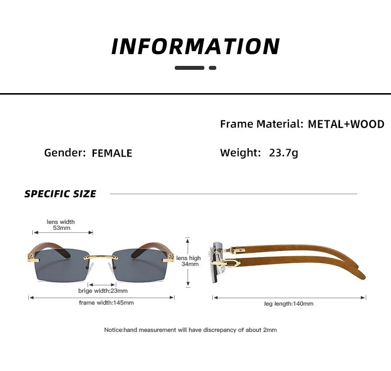 Sunglasses Men Women Sun Glasses Wood Frames Rimless Black Eyeglasses Fashion Eyewear Gafas De Sol