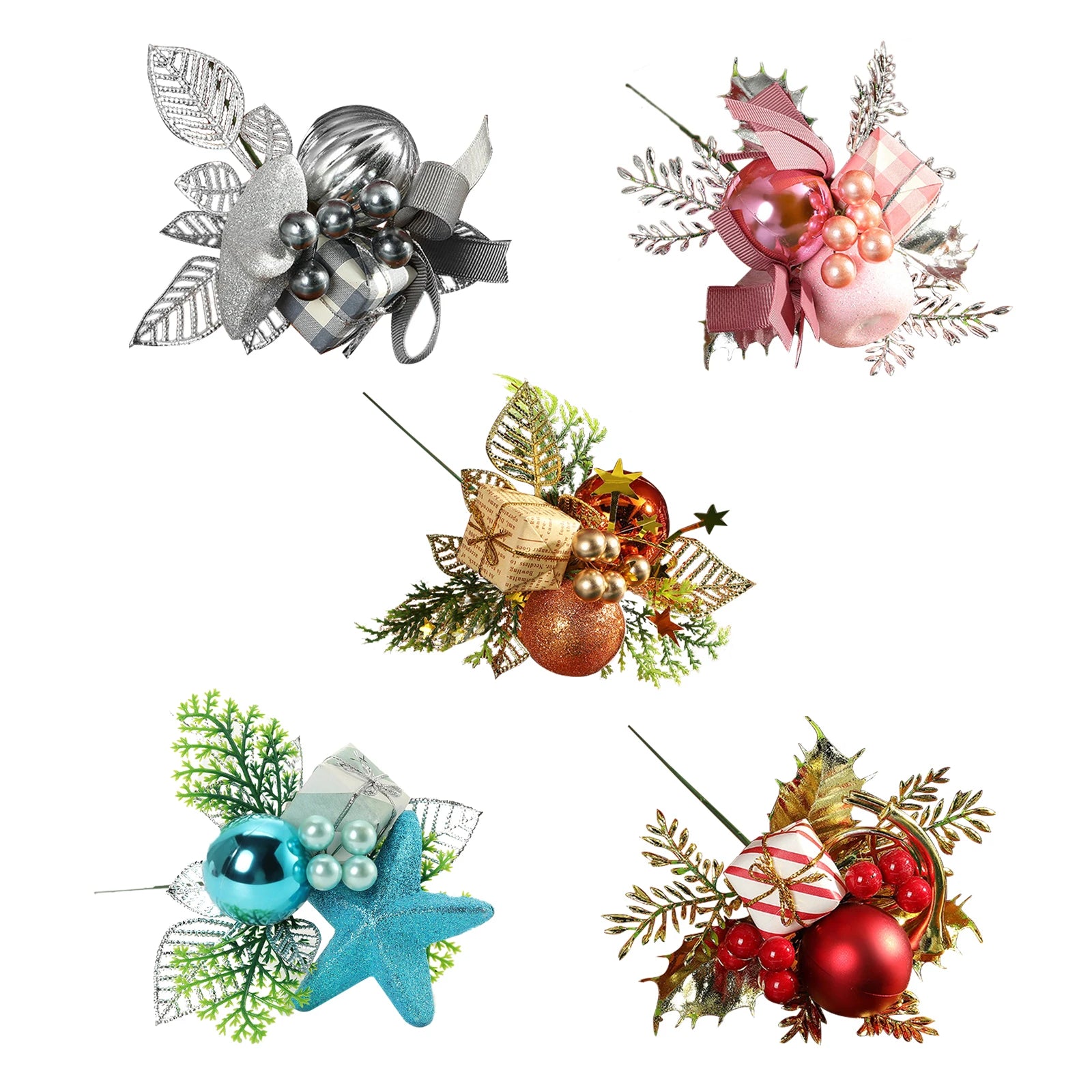 Christmas Decor Picks Artificial Foam Pine Branch Berry Cuttings Ornament Xmas Festive Party DIY Supplies