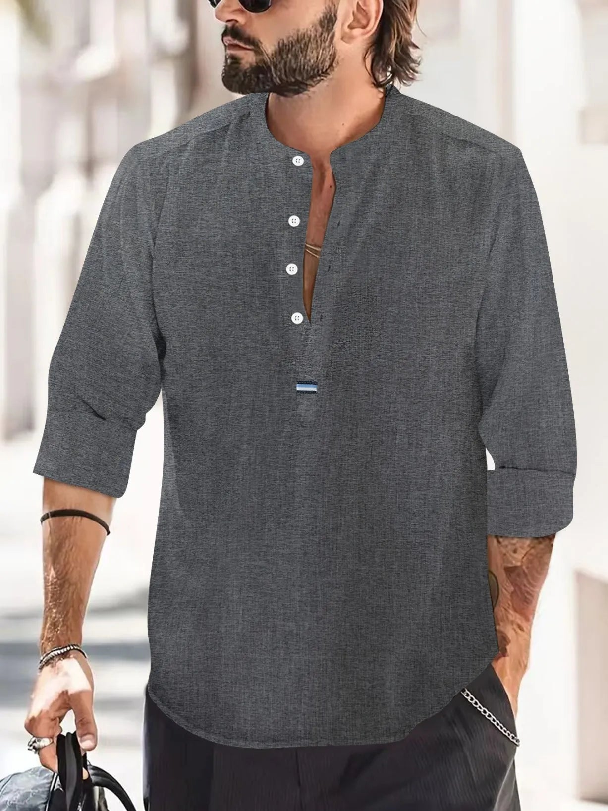 New Cotton Linen Shirts for Men Casual Shirts Solid color Lightweight Long Sleeve Henley Beach Shirts Hawaiian Men T-Shirts Tops