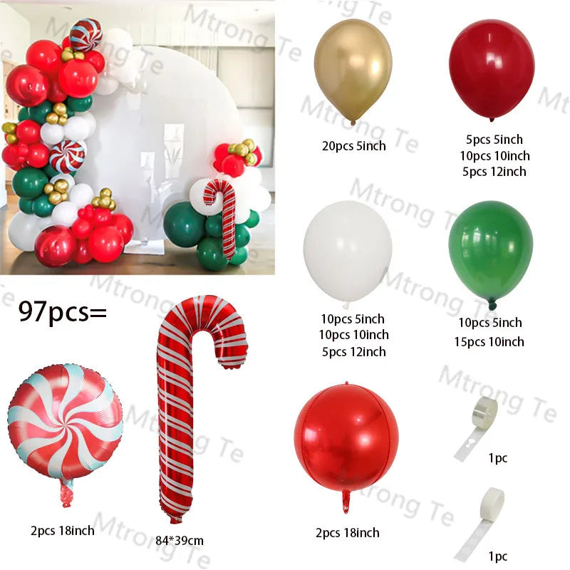 Christmas Decoration 2023 Balloon Red Green Arch Garland Kits Candy Balloons Santa Claus Merry Christmas Party New Year Decor