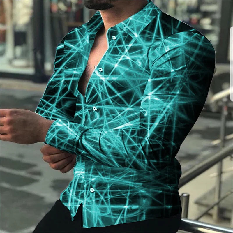 New men's shirts in summer color lines 3D printing long-sleeved single-breasted shirts fashion design ball party jacket S-6XL