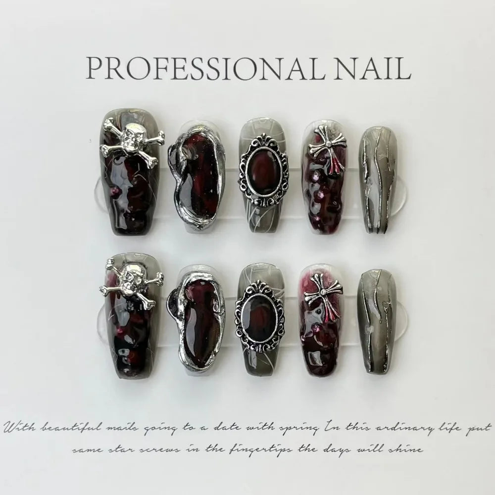 “Halloween Collection” Cross-Border Export Funny Pumpkin Halloween Atmosphere Handmade Nail Stickers, Press-On False Nails 10pcs