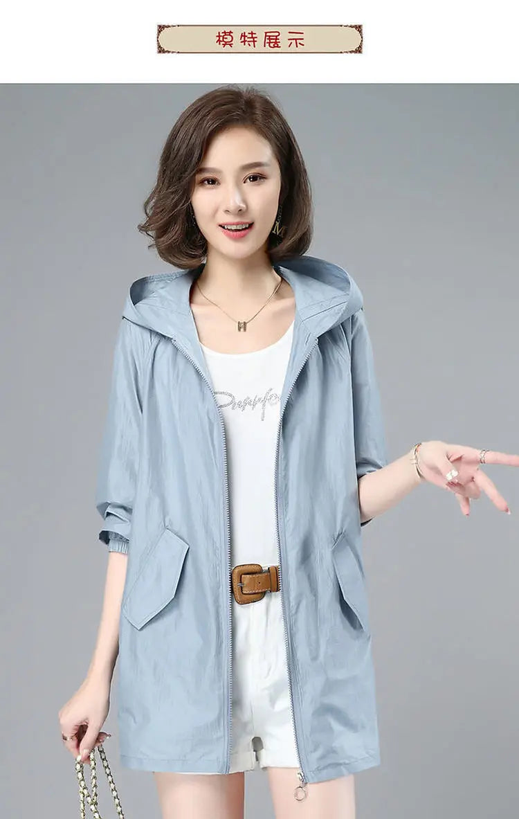 Women Thin Jacket New Sun UV-proof Hooded Coat Outdoor Long Sleeve Female 2023 Summer Windbreaker Casual Outerwear Top
