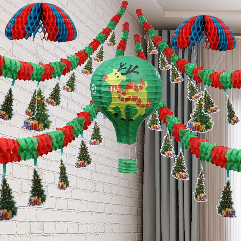 Christmas Party Decoration Santa Claus Banner Festive Decor Christmas Tree Pendants Drop Ornaments Ceiling Layout Craft Supplies