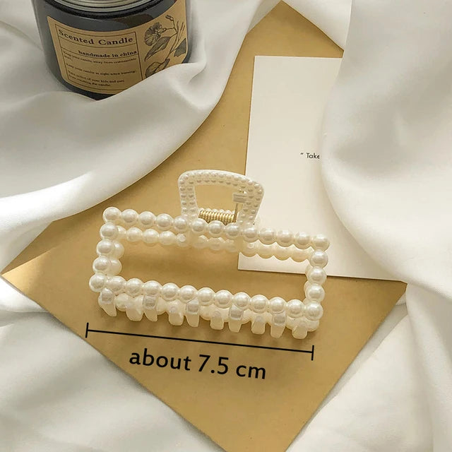 1PC Elegant Pearls Beads Hairpin for Women Headwear Horsetail Hair Clips Hair Crab Accessories Fashion Geometric Hair Claw