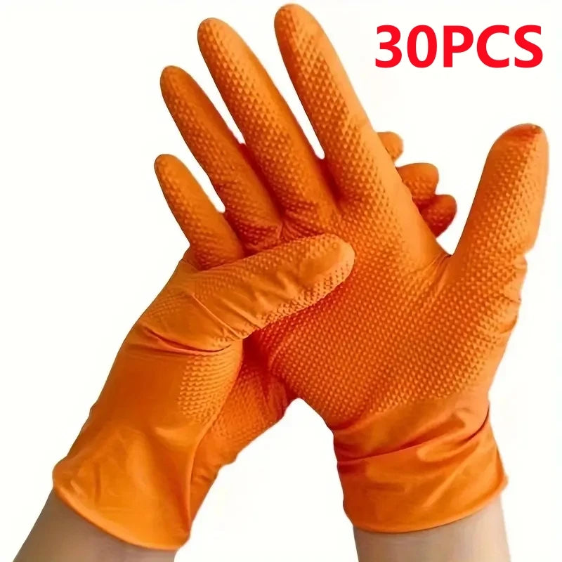 Heavy Duty Orange Nitrile Gloves 8Mil Industrial Disposable Gloves with Diamond Textured Grip for Mechanic Safety & Work Gloves