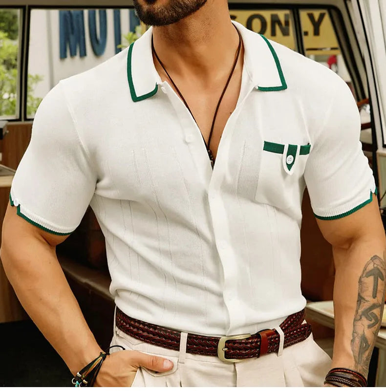 High-quality Knitted Shirts for Men, Business Casual Tops,Skin-friendly Soft  Breathable Shirts, Light Luxury Commuting Clothing