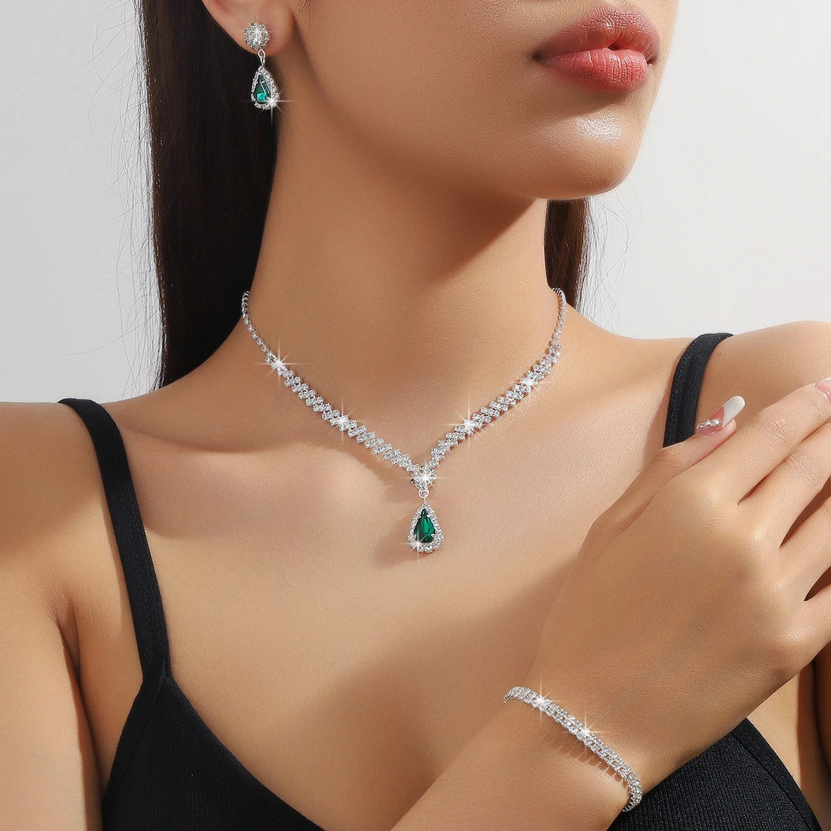 4 Pieces Of Women's Wedding Accessories, Earrings, Necklaces, Bracelets, Bridal Jewelry Sets, Banquet And Party Accessories-2910