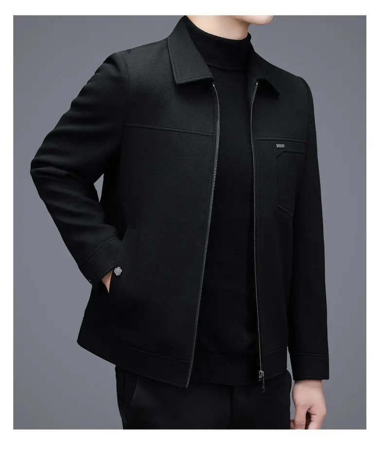 Men's woolen jacket, fashionable short style for middle-aged men's autumn and winter, lapel wool warm coat, thickened top for da