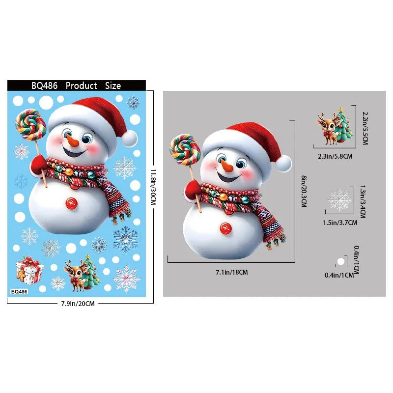 Christmas Decorations Gingerbread Man Snowman Snowflake Glass Stickers Xmas Santa Claus Window Stickers Merry Christmas Decor