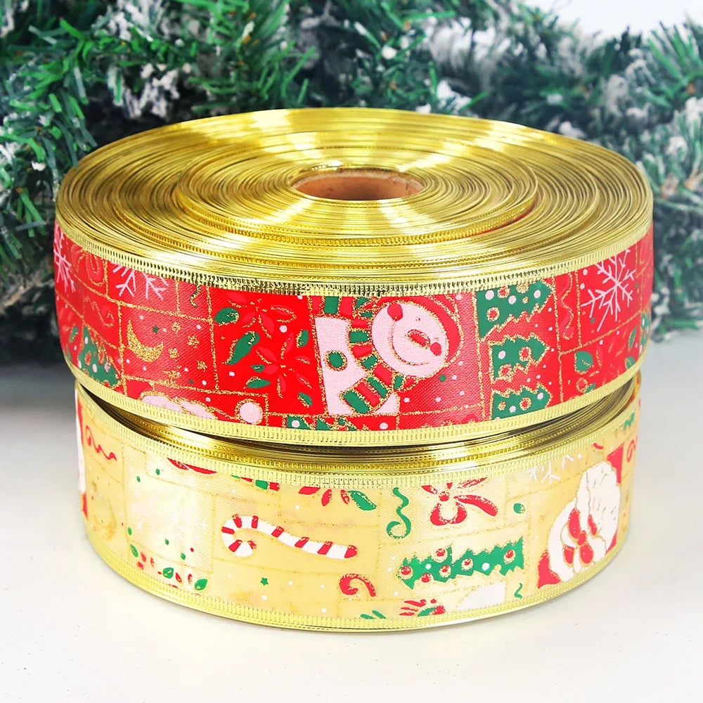 Christmas Ribbon 2M/Pack - Santa Snowman Design - Decor for Tree Wreath - Festive Ornament Accessory Christmas Supplies
