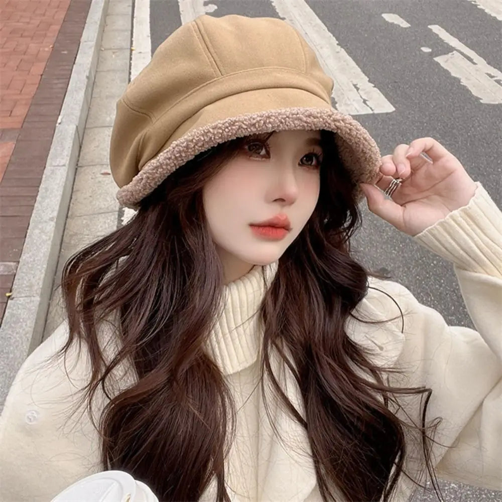 Winter Hats for Women Suede Bucket Hat Plus Velvet Lamb Hair Caps Outdoor Warm Thick Beret Wide Brim Windproof Cap Thick Hats
