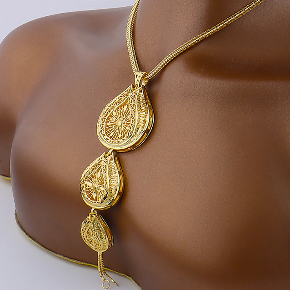 Luxury Indian Jewellery Earrings Necklace Jewelry Set for Women Dubai Gold Color African Earring Jewelry Gift for Party Wedding