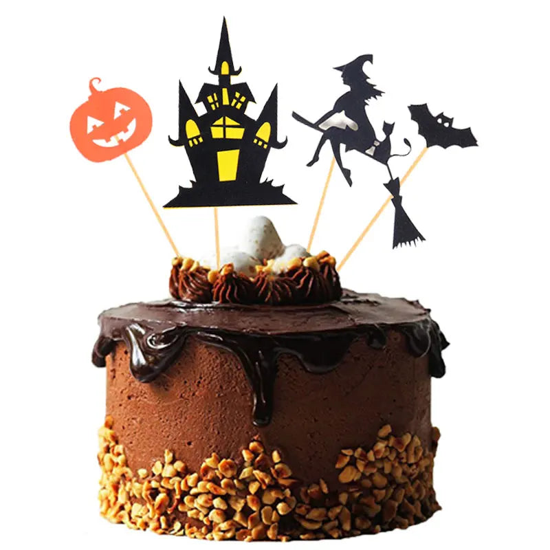 Halloween Cake Top Decoration DIY Cake Topper Castle Witch Pumpkin Cake Insert Flag Halloween Party Atmosphere Supplies