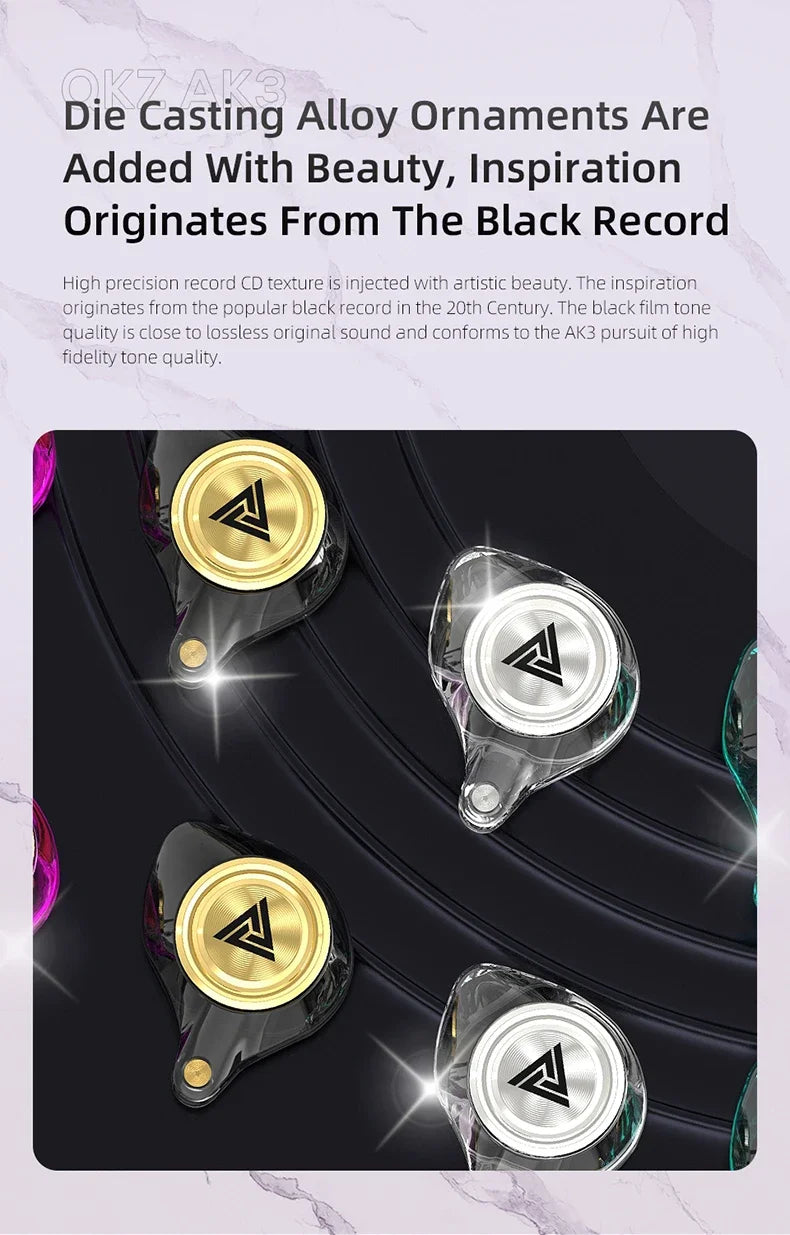 QKZ AK3 FiLe Wired Earphone with Microphone HiFi Music Monitor Bass Headphones Noise Cancelling Headset For Sport Gaming Earbuds