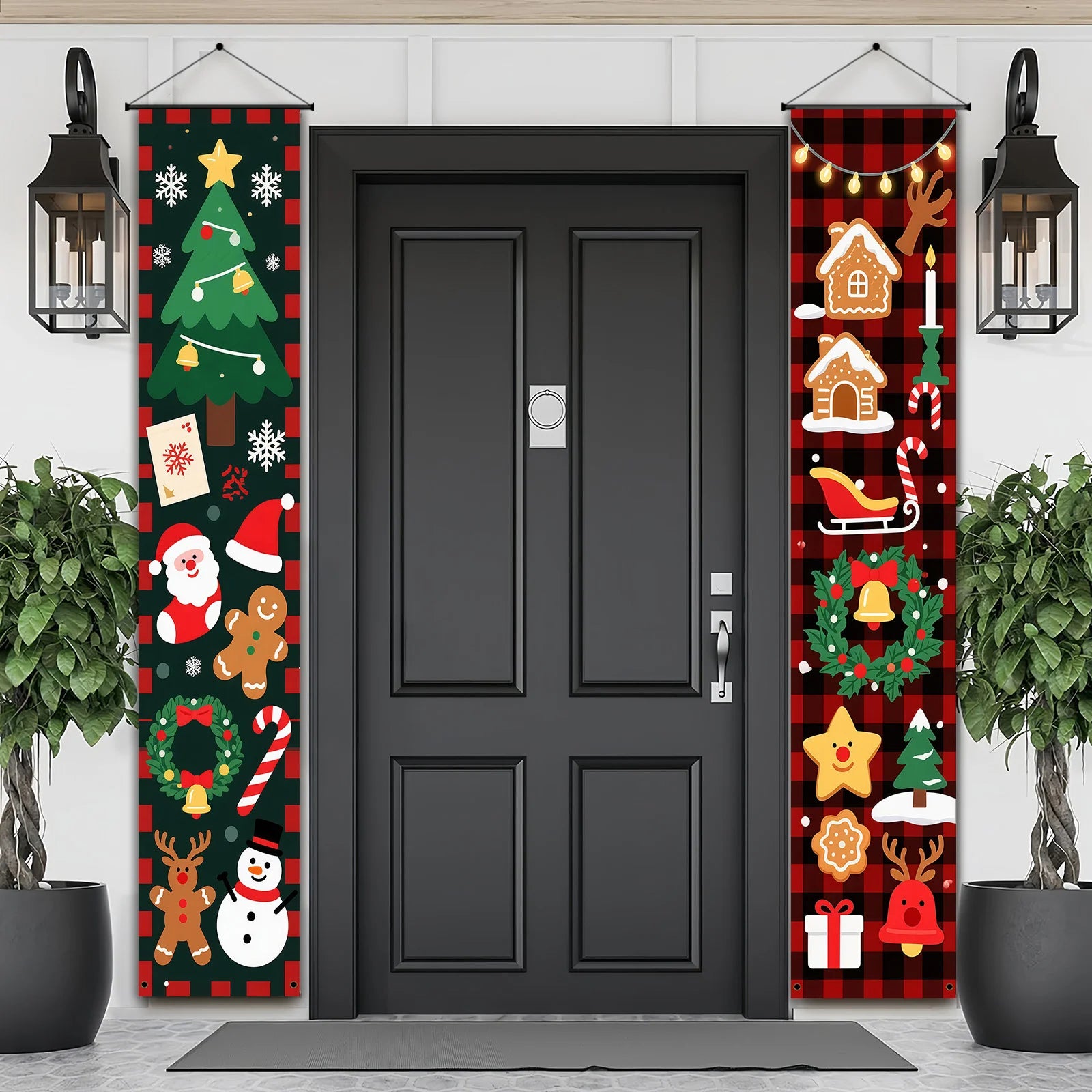 Christmas Couplets Door Decorations Santa Claus Gingerbread Man Snowman Festive Home Decoration Wall Art