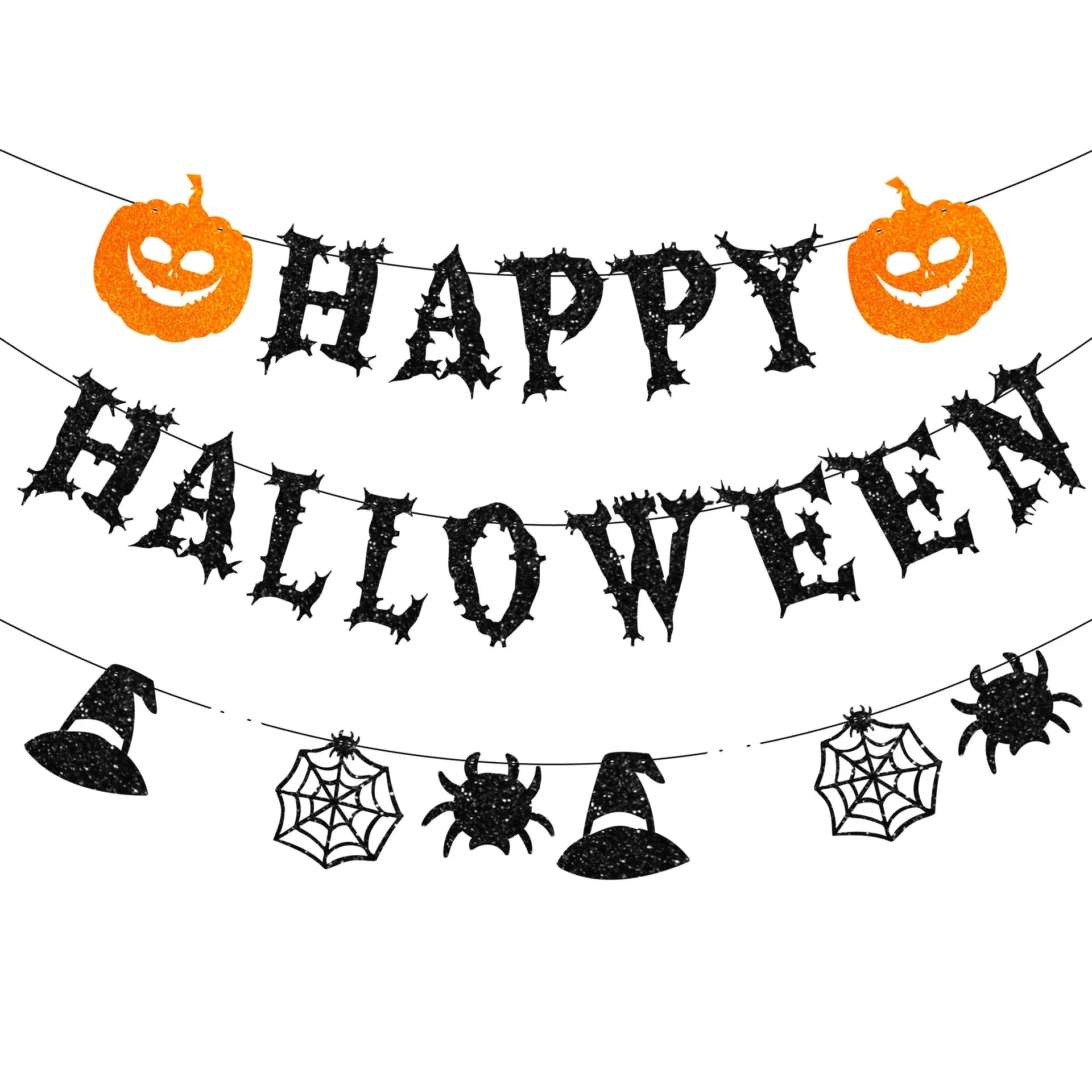Happy Halloween Paper Banners Pumpkin Ghost Spider Web Hanging Garland Haunted Houses Decorations Halloween Scary Party Supplies