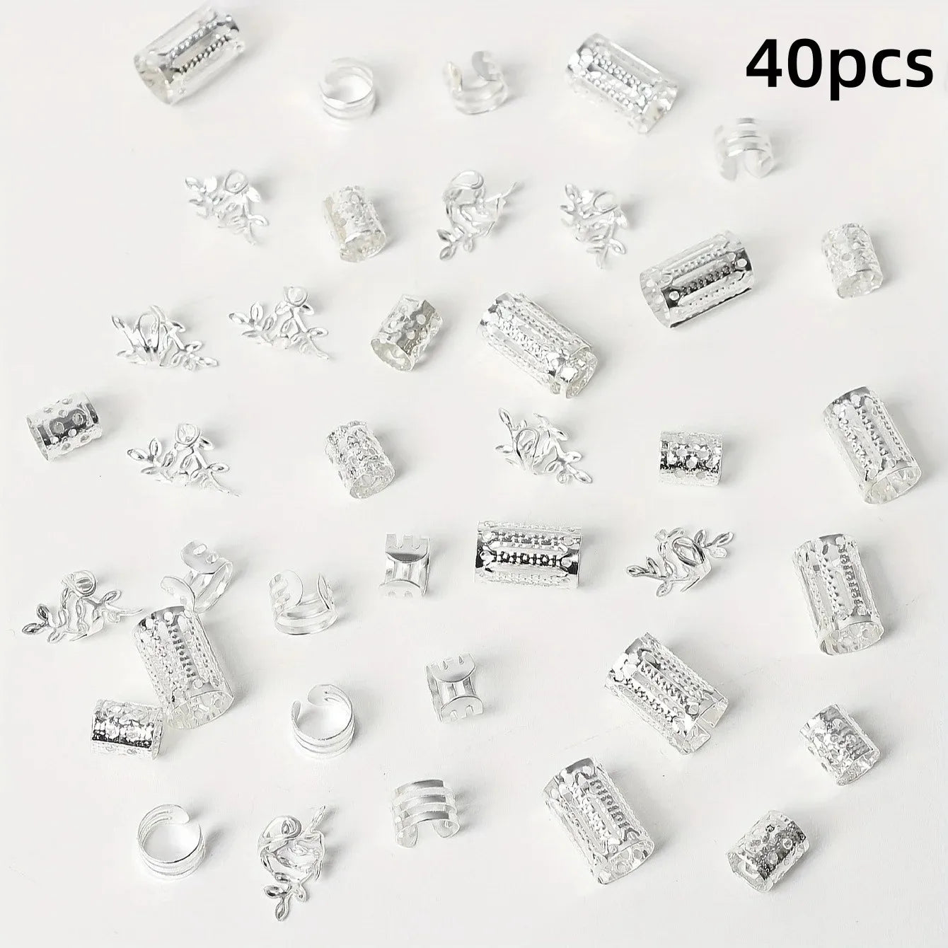 40PCS/Set Women's Elegant Hollow Hair Rings Set with Various Patterns DIY Hair Accessories for Girls Loc Hair Jewelry for Braids