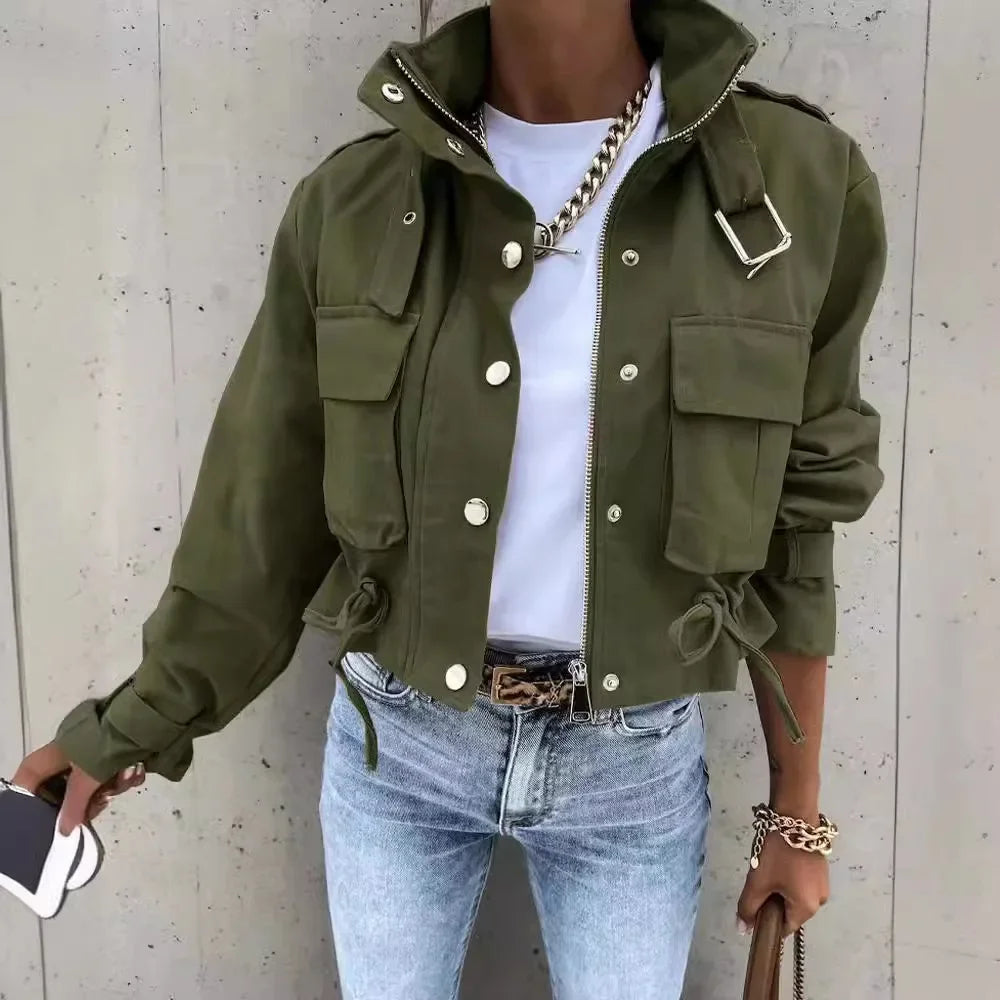 Jackets Women Coats Stand Collar Coat Zipper Print Y2k Tops Streetwear Casual Outerwear Single Breasted Spring Work Jacket