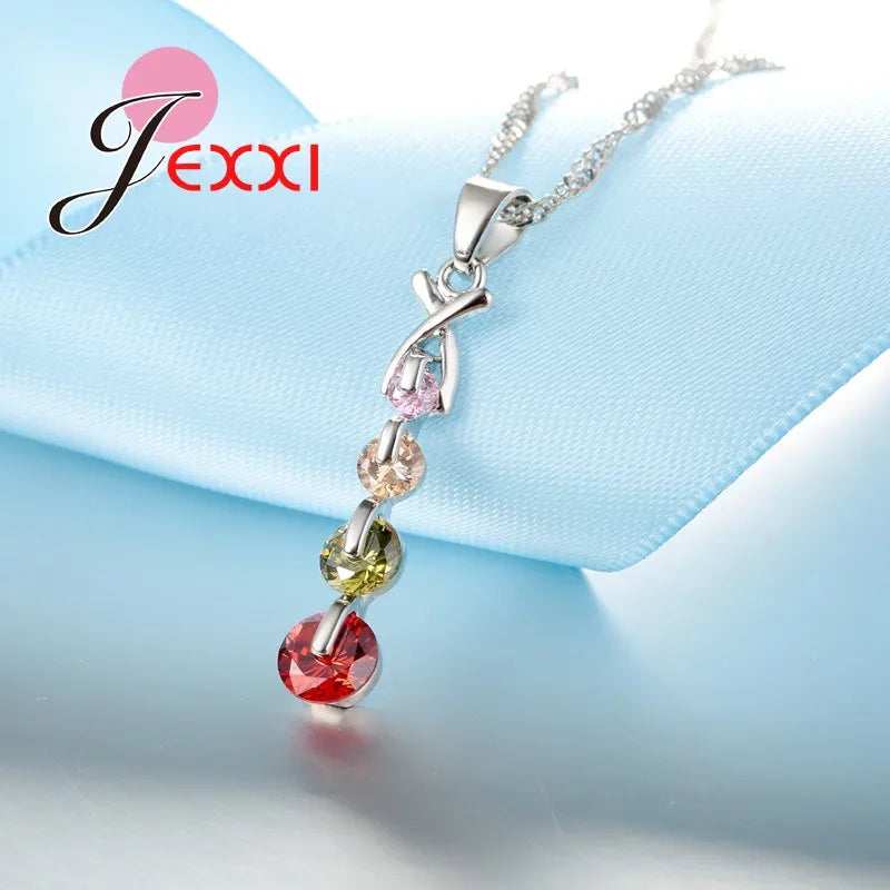 Mixed Crystal Elegant Women Jewellery Sets For Wedding Accessory 925 Sterling Silver Necklaces Earrings Set Wholesale New