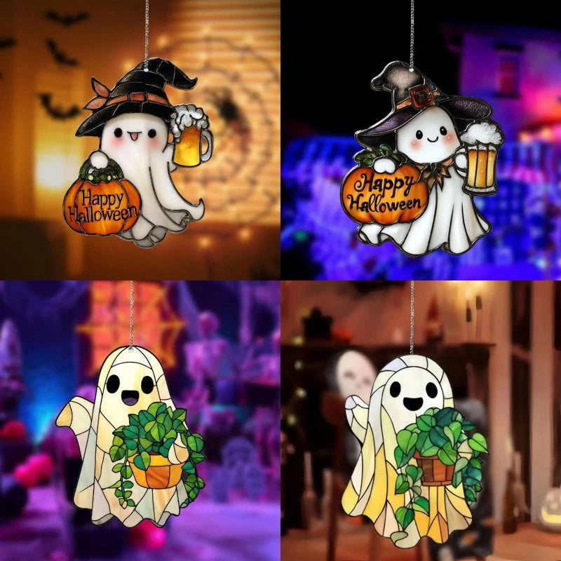 Halloween Decorations Colorful Shadow Cute Ghost Sun Catcher Ghost Hanging Decor 2D Acrylic Window Hanging Ornament for Gift