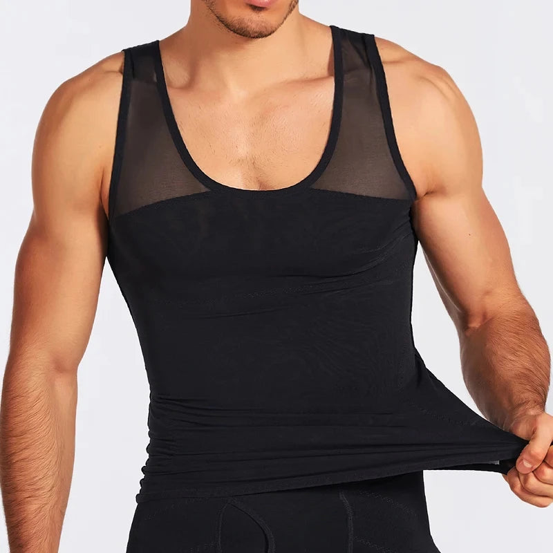 Compression Shirts for Men Slimming Undershirt Body Shaper Fitness Tank Tops Workout Sleeveless Shapewear Vest Mesh Cross Tops