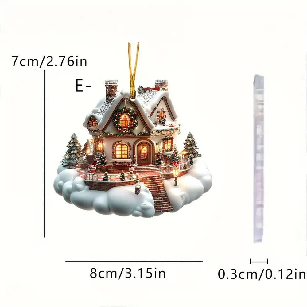 Christmas Small Village House Pendant Creative Winter Snow House Xmas Tree Hanging Ornament 2025New Year Gift Home holiday Decor