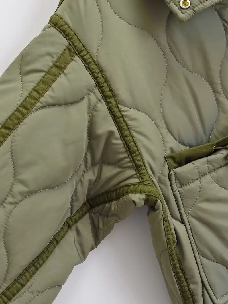 Quilted coat for women ETJ 2024traf QUILTED JACKET WITH TIES new beige drawstring high neck pocket clip cotton jacket for women