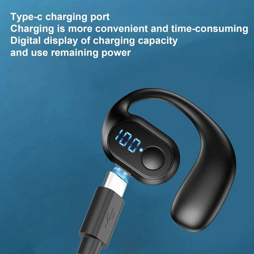 Bluetooth 5.4 Headphone Wireless Ear Hook Earphone LED HiFi Stereo Noise Reduction Clip Headset Waterproof Earbud For Phone New