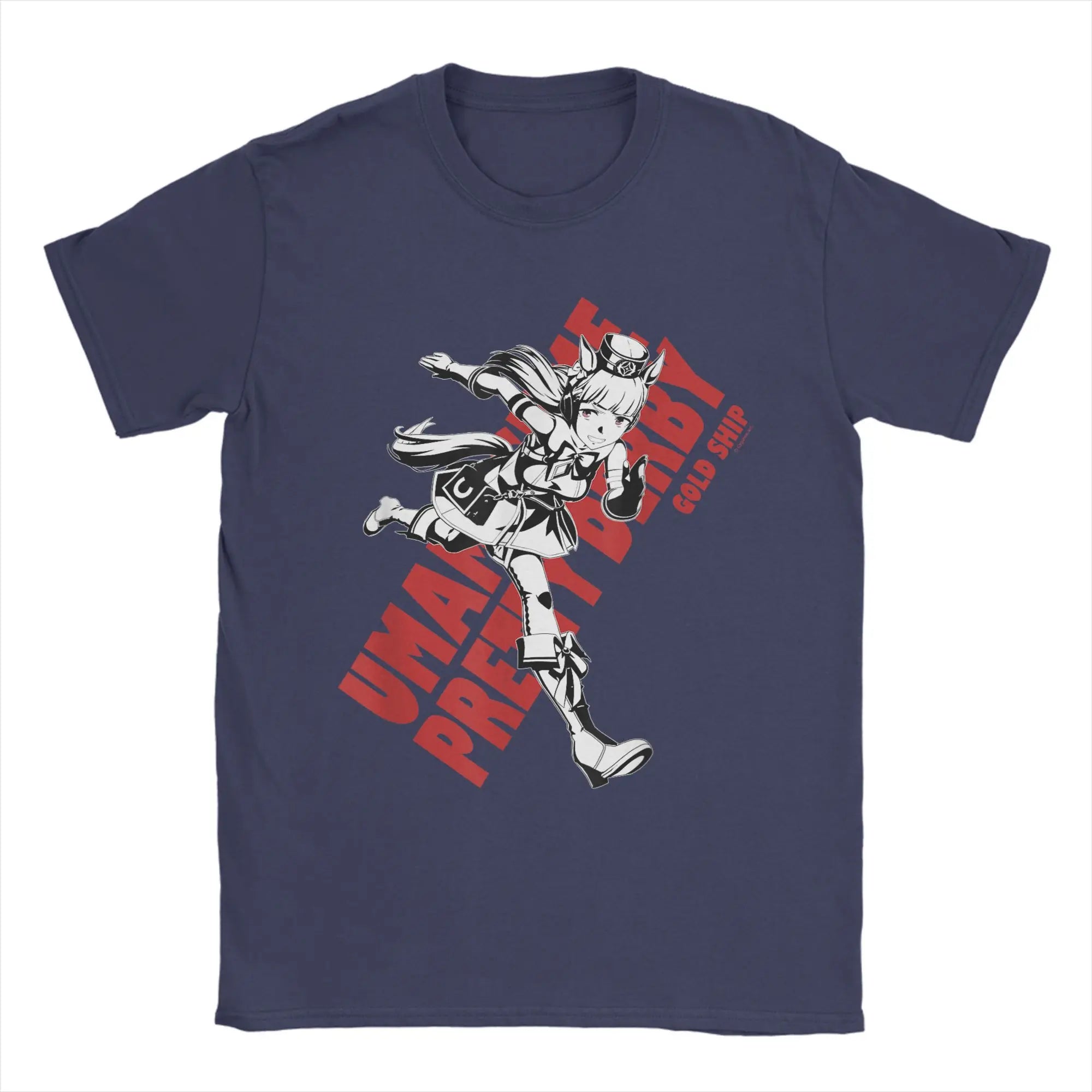 Men T-Shirts Umamusume Pretty Derby Gold Ship Funny Pure Cotton Tees Short Sleeve  T Shirts Crewneck Tops Party