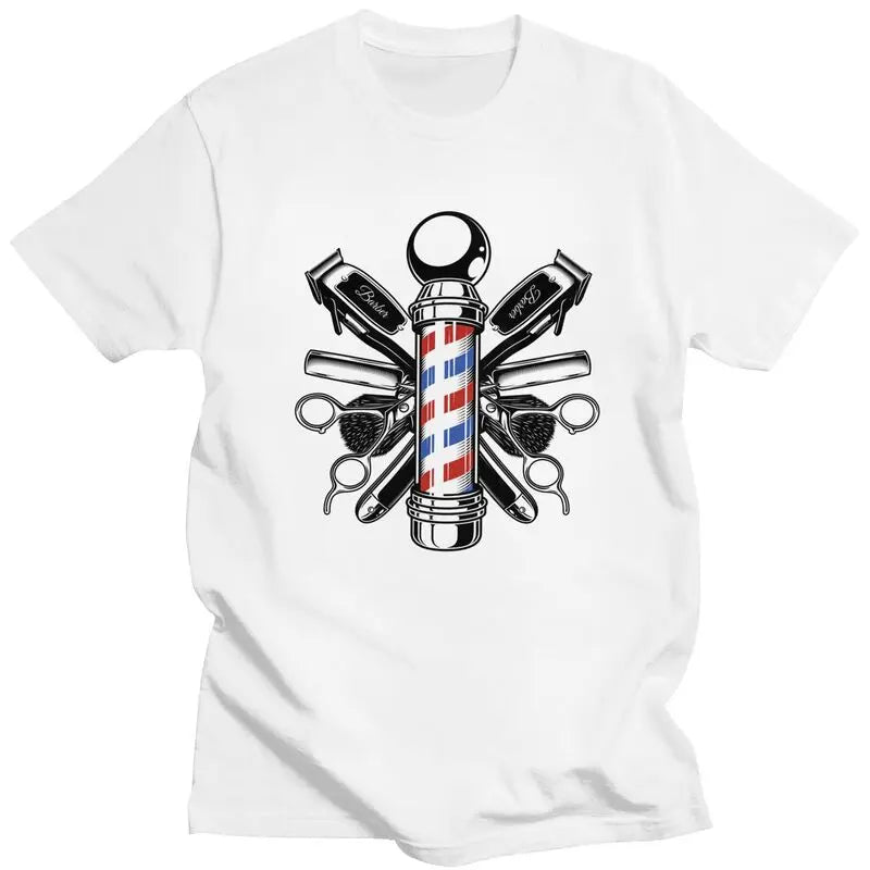 Custom Barber Shop Tshirts for Men Short Sleeve Casual T Shirt Cool Hairdresser Hairstylist T-shirts 100% Cotton Tee Gift