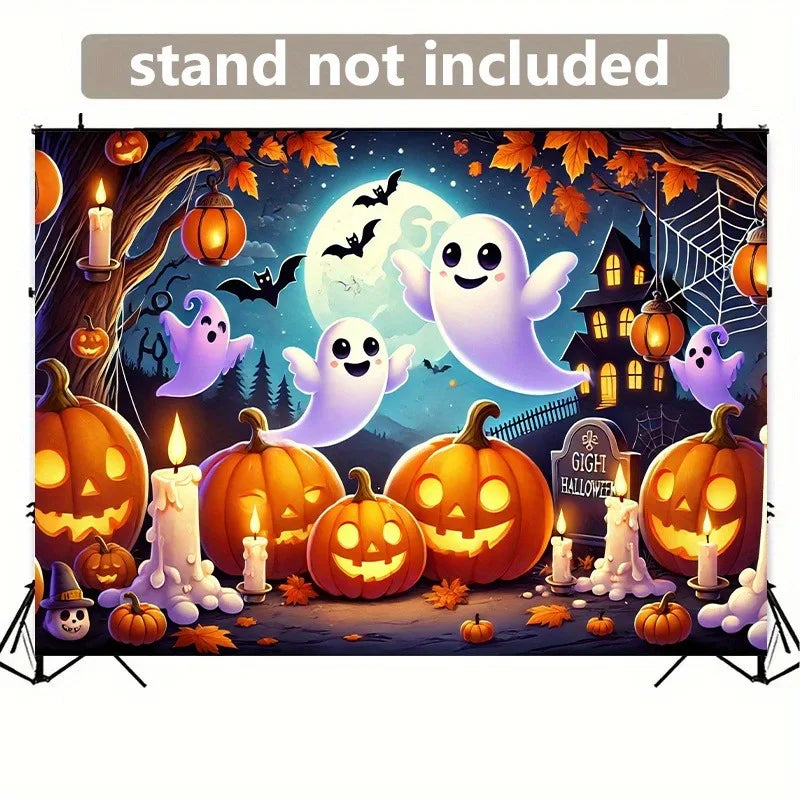 Spooky Halloween Background: Ghosts, Pumpkins & Candles for a Hauntingly Fun Decor! Tapestries,holiday party decoration